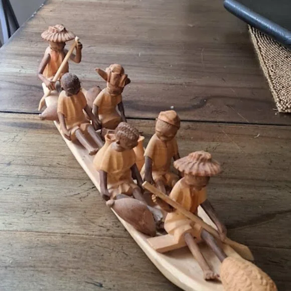 Folk Art Sculpture Carving Ghanaian Boat People (6) Vintage, 12 inches - Picture 6 of 13